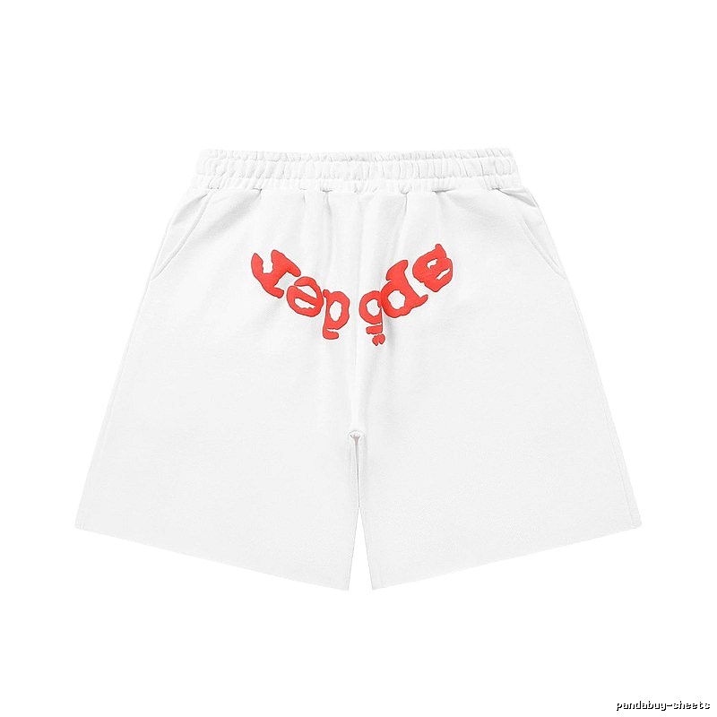 Sp5der red letter white shorts