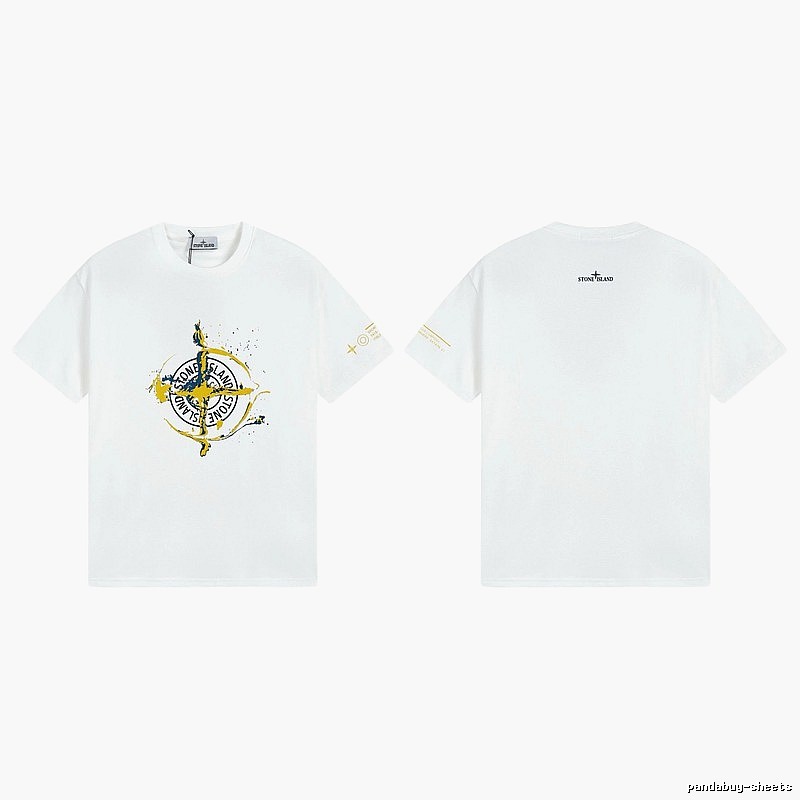 Stone Island Ink-splattered Trendy Style White T-shirt