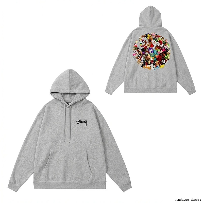 Stussy cartoon print style light gray hoodie