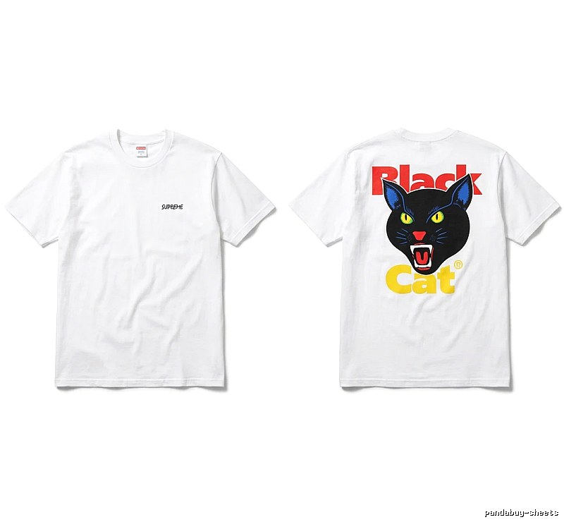 SUPREME Black Cat Print White T-shirt