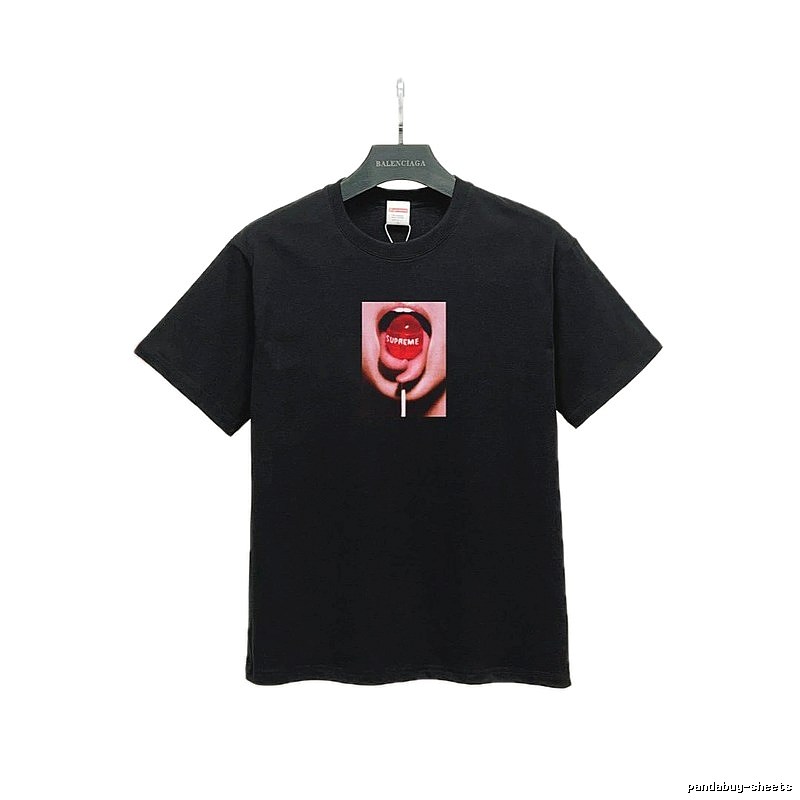 Supreme Lollipop Print Street Style Black T-Shirt