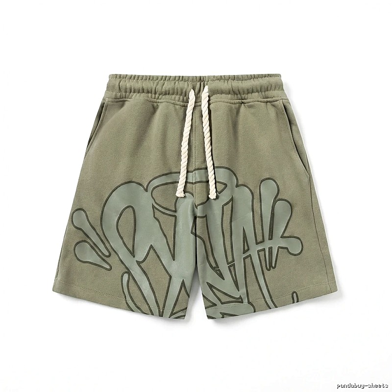SynaWorld graffiti-style military green shorts