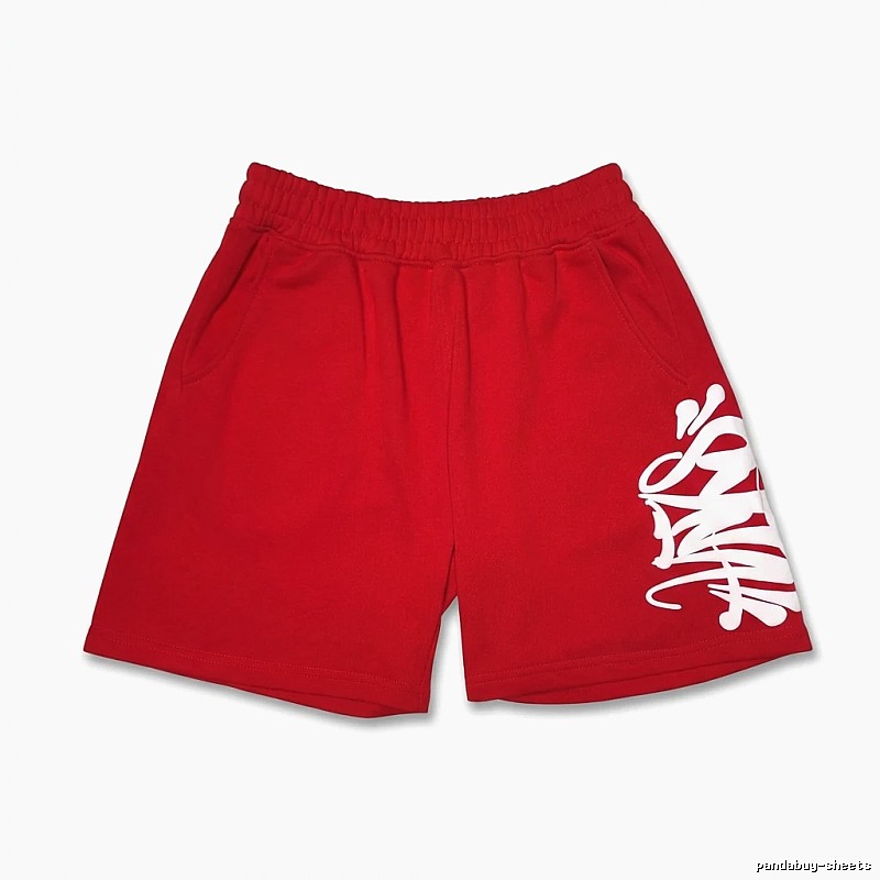 SynaWorld graffiti-style red shorts