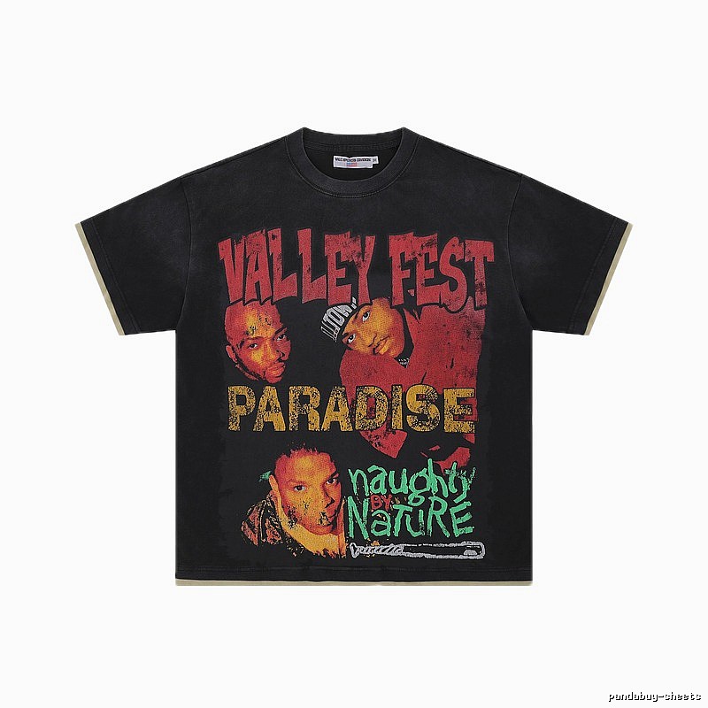 Valley Fest Hip-hop Vintage Distressed Black T-Shirt