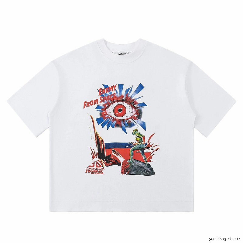 White T-shirt with House of Errors print in sci-fi style